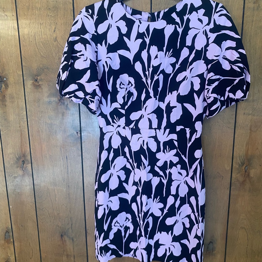 Milly Lavender Floral Puff-Sleeve Tunic Dress in Black